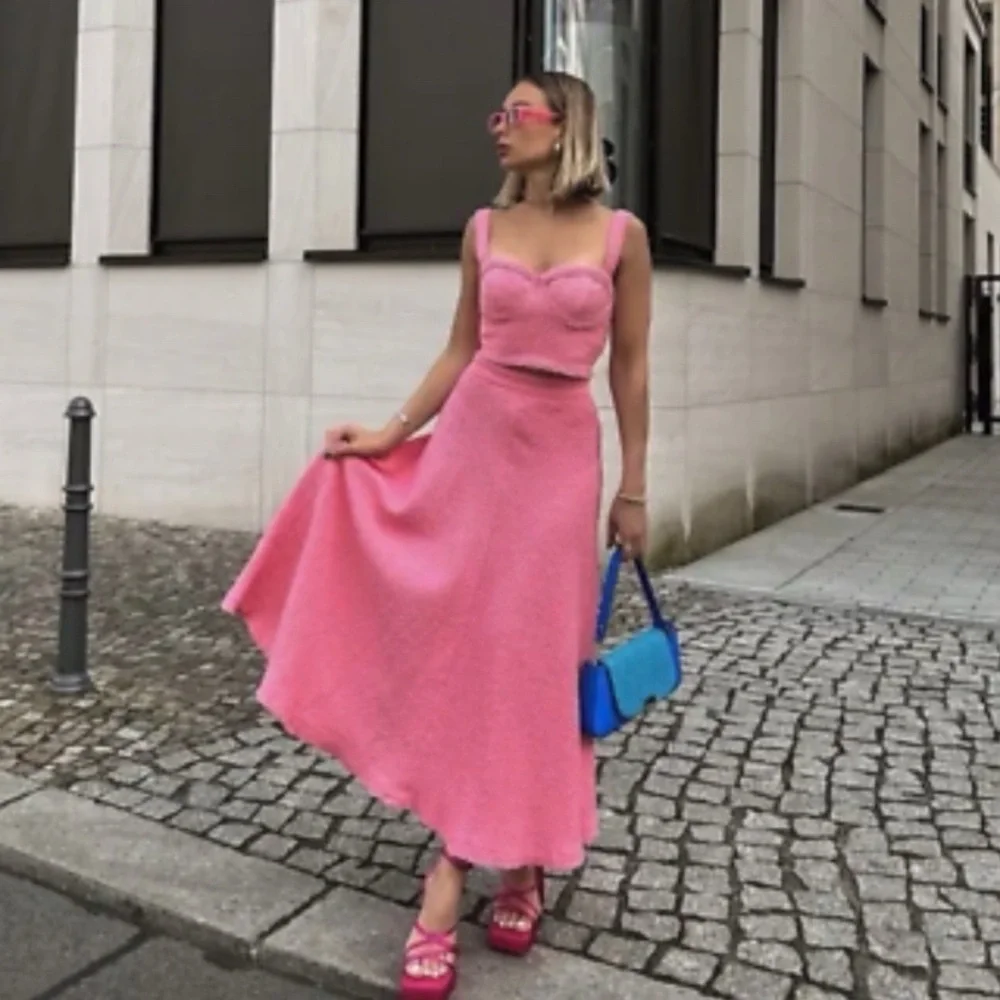 πΈ ZARA PINK TWEED HIGH WAIST ASYMMETRICAL MAXI SKIRT! - Picture 7 of 16